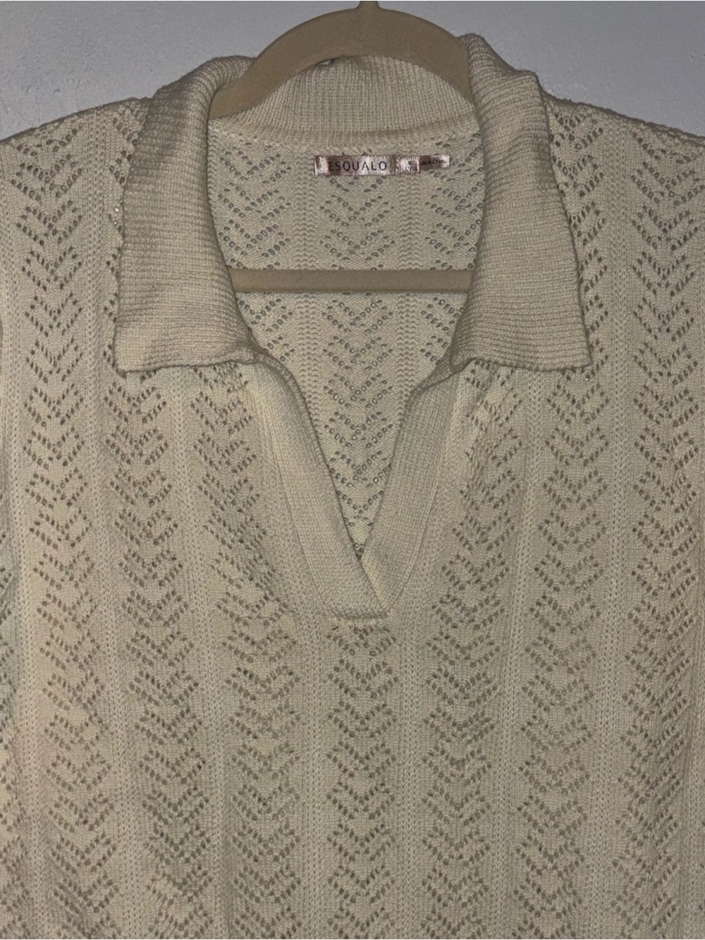 ESQUALO short-sleeve, off-white knit polo sweater As seen on Sweet Magnolias!